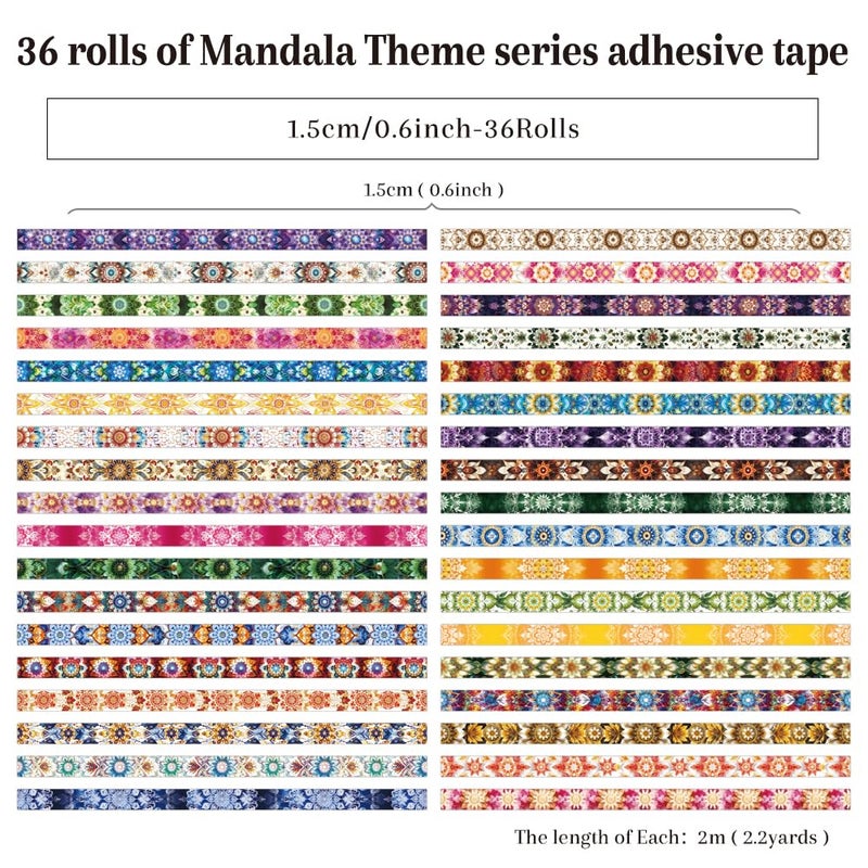icceemee 36 Rolls Datura Theme Washi Tape Set with Different Colorful Patterns, Writable Decorative Tapes for Scrapbooking, Junk Journal Supplies, Bullet Journaling, 0.45'' x 90'' per Roll - Image 2